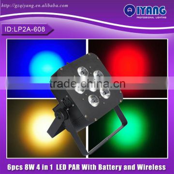 NEW Style 6pcs 8W RGBW 4 IN 1 LED PAR LIGHT Professional Stage Effect Light With Battery And Wireless LP2A-608