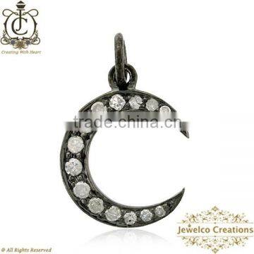 Natural Diamond Pave Crescent Moon Pendant Jewelry, 925 Sterling Silver Moon Pendant, Fashion Pendant Jewelry Wholesaler