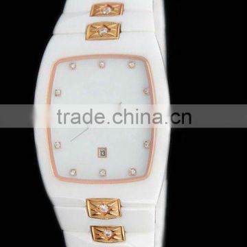 2012 new designed white ceramic watch with double calenders