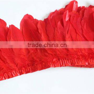 Red Goose Feather Trimming Ribbon Plumes For Dance Costumes