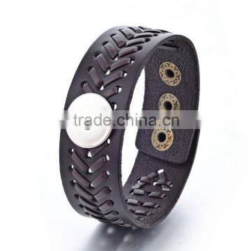 2015 Genuine Leather Hand Knitting Interchangeable 18mm Ginger Snap Button Bracelet pulseras leather Snap Bracelets