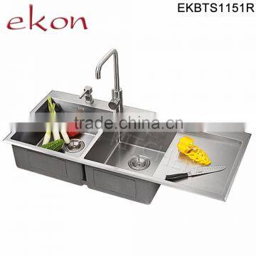 Top Mount Double Bowl Customized Desig Handmade Stainless Steel Sink Kitchen photo-5