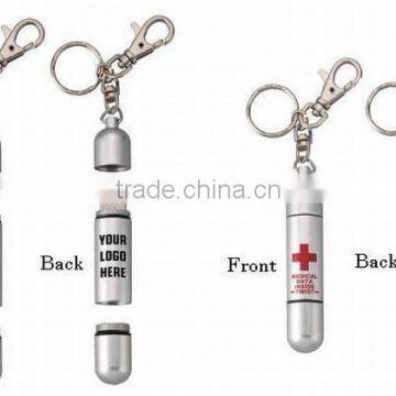 Shiny Metal Cased pill key chain USB