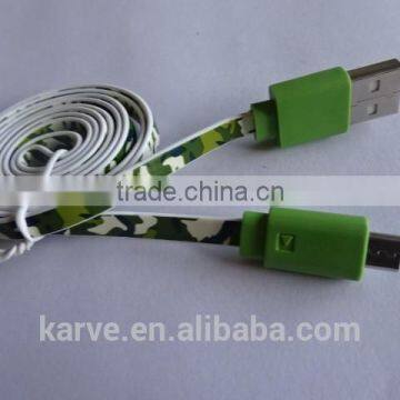 Colorful Flat Camouflage Micro USB cable for HTC , for Samsung , usb charger cable