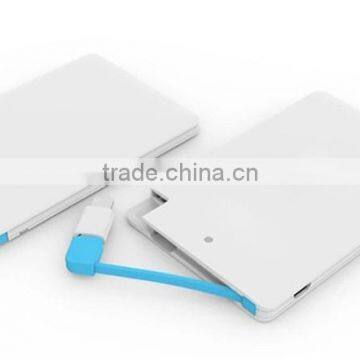 Hot selling customized LOGO slim credit card power bank 2500mah for iPhone