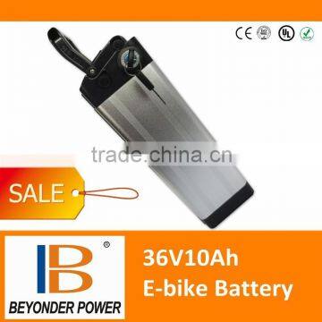 Electric bike battery, 36V10Ah rechargeable lithium ion silver fish battery with BMS , charger