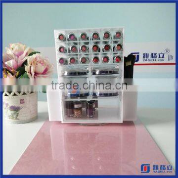 2016 Wholesale Acrylic Lipstick Tower Holder with Makeup Face Powder Dispaly / Spinning Lipstick Holder