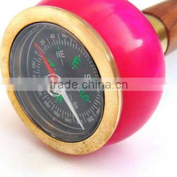 Beautiful pink color compass handle walking stick/Brown wood walking stick/Golden edges compass walking stick wk1117