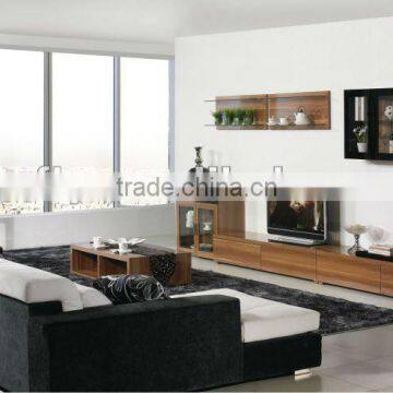 Modern glossy walnut TV cabinet set