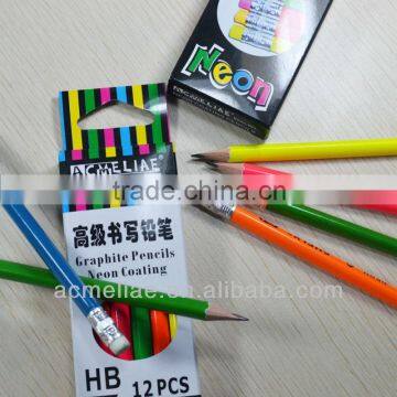 Standard Size Triangular Shape Neon Color Body HB Pencil Sharpened With Eraser photo-2