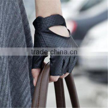 Ladies Half Finger Leather Driving Gloves