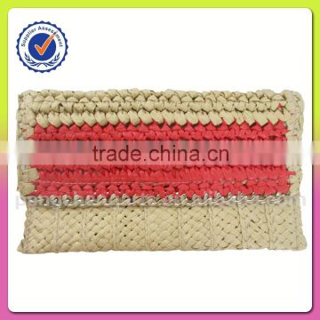 Hot sale wheat straw and paper clutch bag red color