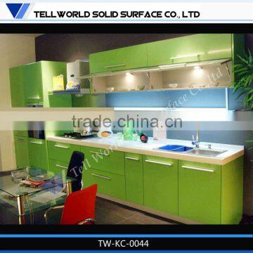 Fashion design green lively acylic solid surface kitchen cabinet model