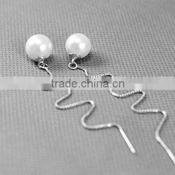 Ladies Fashion Silver Ear Line Pearl Charm Earrings