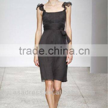 2014 New Style Cap Sleeve with Sash in the waist Tulle Gown China Bridesmaid Dresses (BDAM-4006)