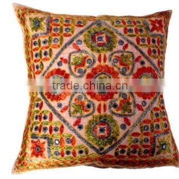 RTHCC-66 Home Furnishing New 2015 Stylish Khambadiya Gujarati Mirror Work Embroidered Cotton cushion covers New Year Christmas