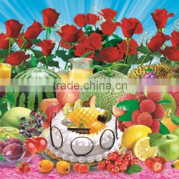 red rose with fruits and birthday cake for hotel decoration