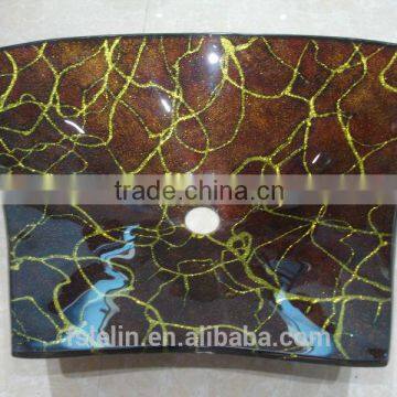 Art glass basin handpainted art glass wash basin LH-061