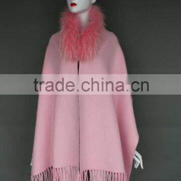 Mexico best sale womens baby pink raccoon fur trim poncho wool ponchos capes