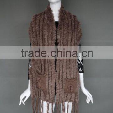 Rabbit fur knitted poncho ladies poncho real animal fur shawl