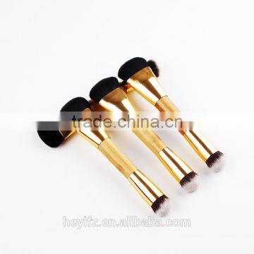 Hot Selling Synthetic Hair Wooden Handle Flat Double Sided Double Ended Foundation Brush