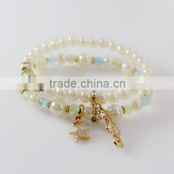 Fashion jewelry for couple triple layer pearl survival bracelet