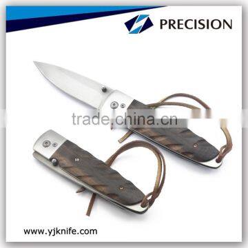 EDC Knife Wooden Handle Foldable Pocket Knife with Leather Rope