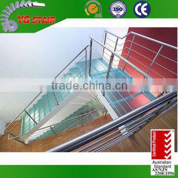 Clear glass stairs system with stainless steel railing