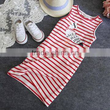 New Cartoon Printing Stripes Children Summer Dress for Girls