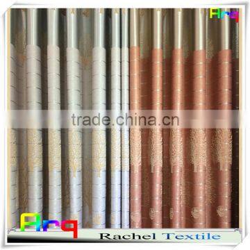 Modern style stripe 100% blackout flocked fabrics for curtain- silk like polyester material