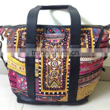 Rich Ethnic vintage banjara leather bag multi color hand embroidered weekend bag