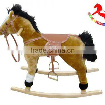 Beautiful High Quality Plush Rocking Horse with Wooden base Wheels