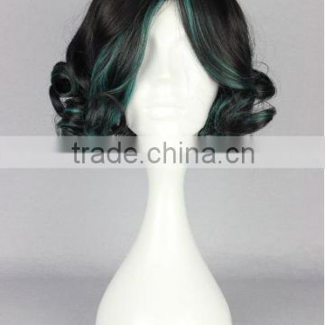 Tokyo Anime wig short kinky dark mixed greeb curly wig for woman N436