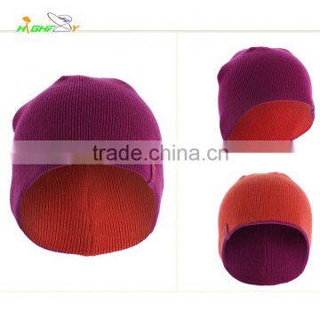 reversible purple beanies/thick knit beanie/top quality knit beanie