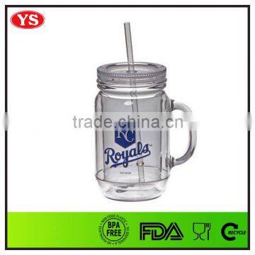 bpa free 20oz double wall promotional plastic mason tumbler with handle