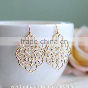 Large Gold Moroccan Filigree Earrings Boho Chic Bohemian Dangle Earrings photo-3