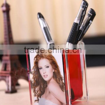 Modern acrylic pen holder design novelty photo frame