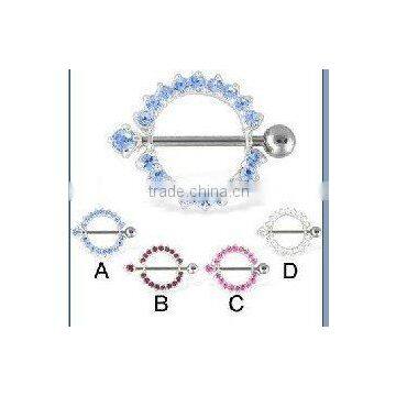 Round jeweled rings with nipple barbell body piercing jewelry