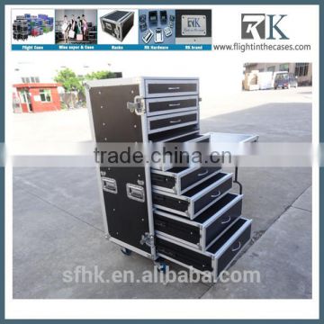 side table flight case/drawer case with wheels/display case with drawers