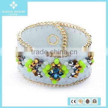 Latest Design Friendship Gold Plated Chain Crystal and Glass Bead Bracelet Wholesale