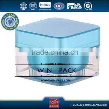 30g Blue Color Top Material Square Plastic Jar, Acrylic Cream Bottle,with Shiny Silver Cap