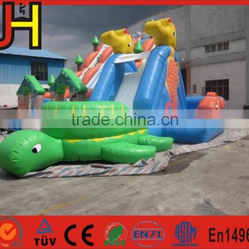 Hot sale inflatable pool side, ocean theme turtle bounce house, pool water slide