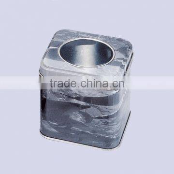 square metal tin box with window