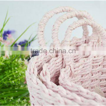 Sweety Pink Color Hand Woven Mini Hanging Baskets for Gifts photo-5