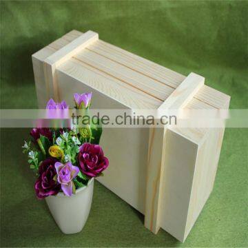 Unfinished Rectangle Pine Wooden Basket for Fireplace or Wastepaper photo-4
