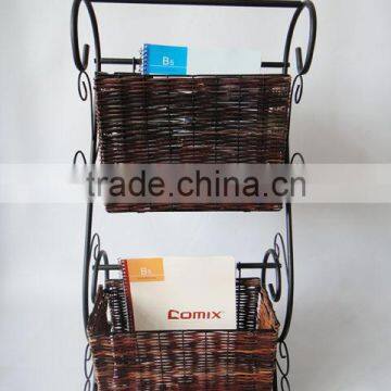 RH-4470 Two Tier Scroll Design Wicker Display Magazine Rack photo-3