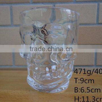 400ml skull heads shape glass beer mug with handle