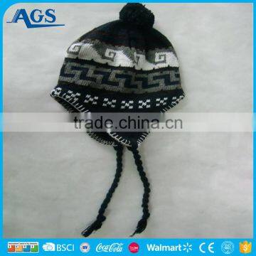 Popular Winter Crochet Hat Knitted Beanies With Strings and Ball on Top photo-4