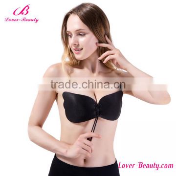 Wholesale Black Self Adhesive Push Up Invisible Bra with Drawstring