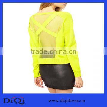 handmade woolen new designs sheer back sweater for ladies DQ130